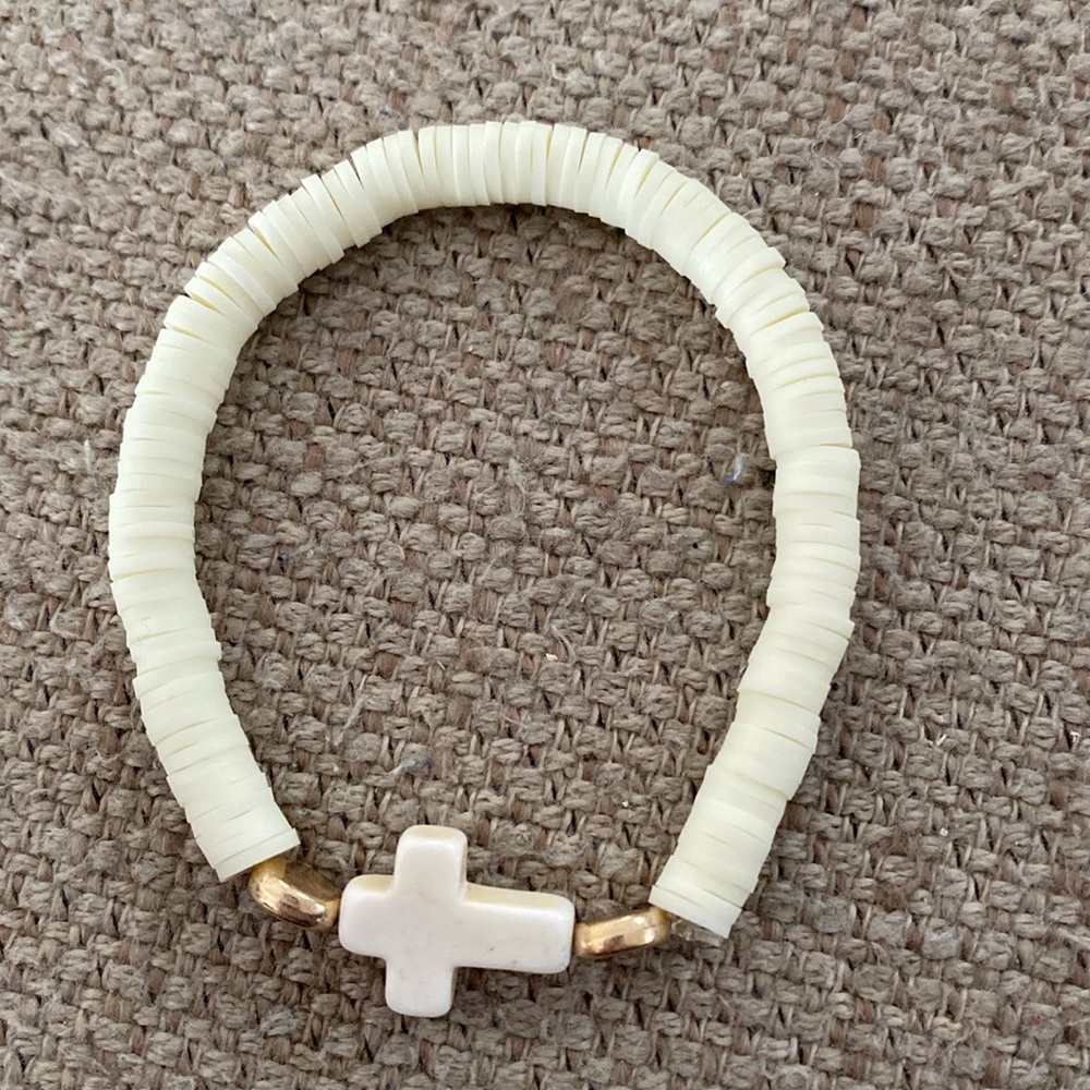 Cross Heishi Bracelet handmade new cream